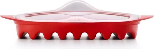 Vas de gatit bacon la cuptorul cu microunde Lekue 1009034, Pana la 6 slice, 25x28x6 cm, -2/+150 °C,Rosu