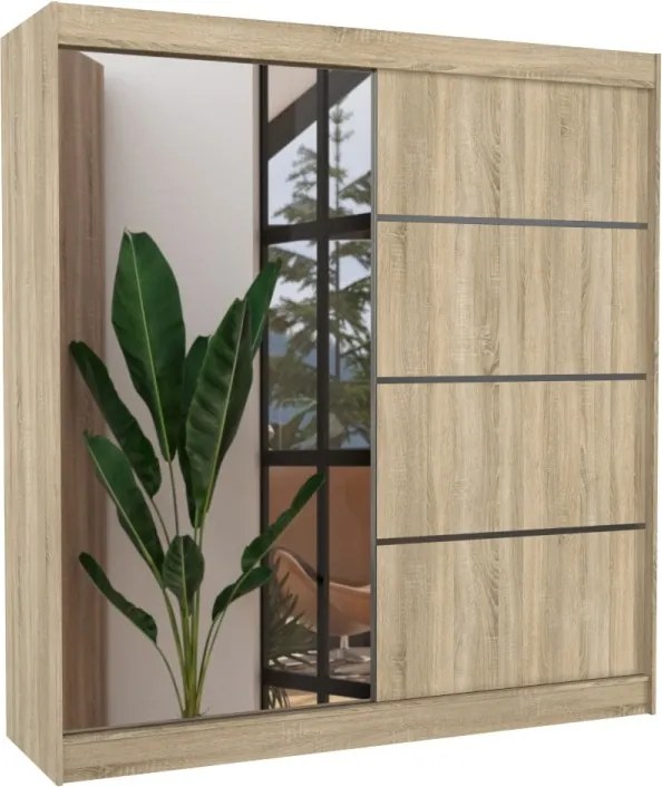 Dulap cu usi glisante si oglinda 200x215 cm, Gilton, ADRK Furniture (Culoare: Alb)