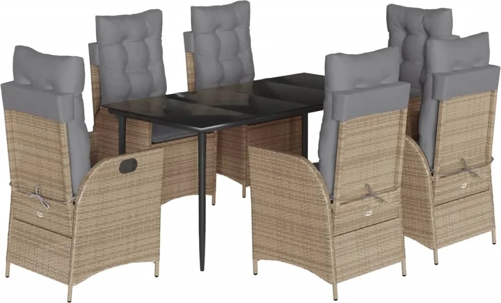 vidaXL Set de masă pentru grădină, 7 piese, cu perne, bej, poliratan