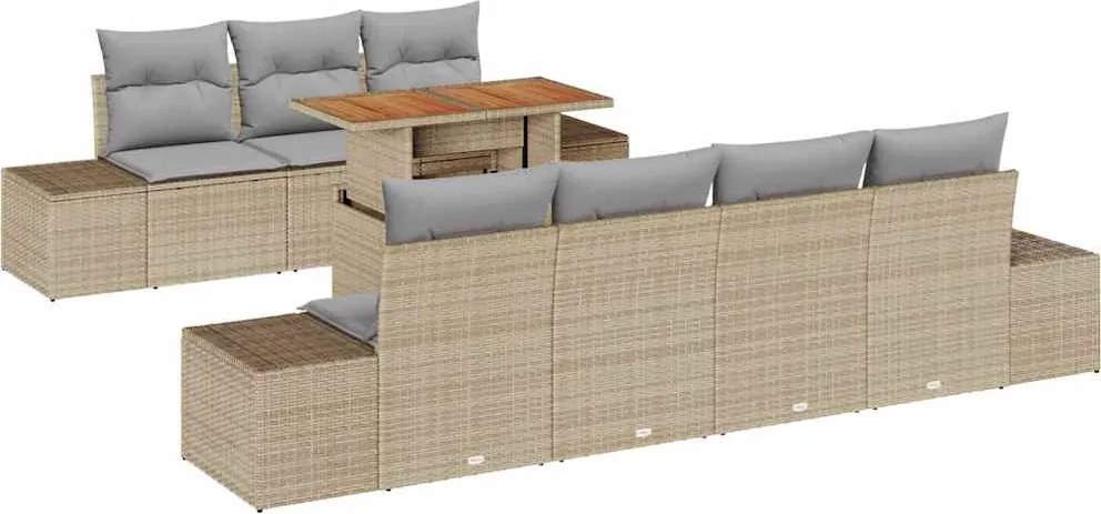 vidaXL Set de masă pentru grădină cu pernă 8 pcs Bej și gri