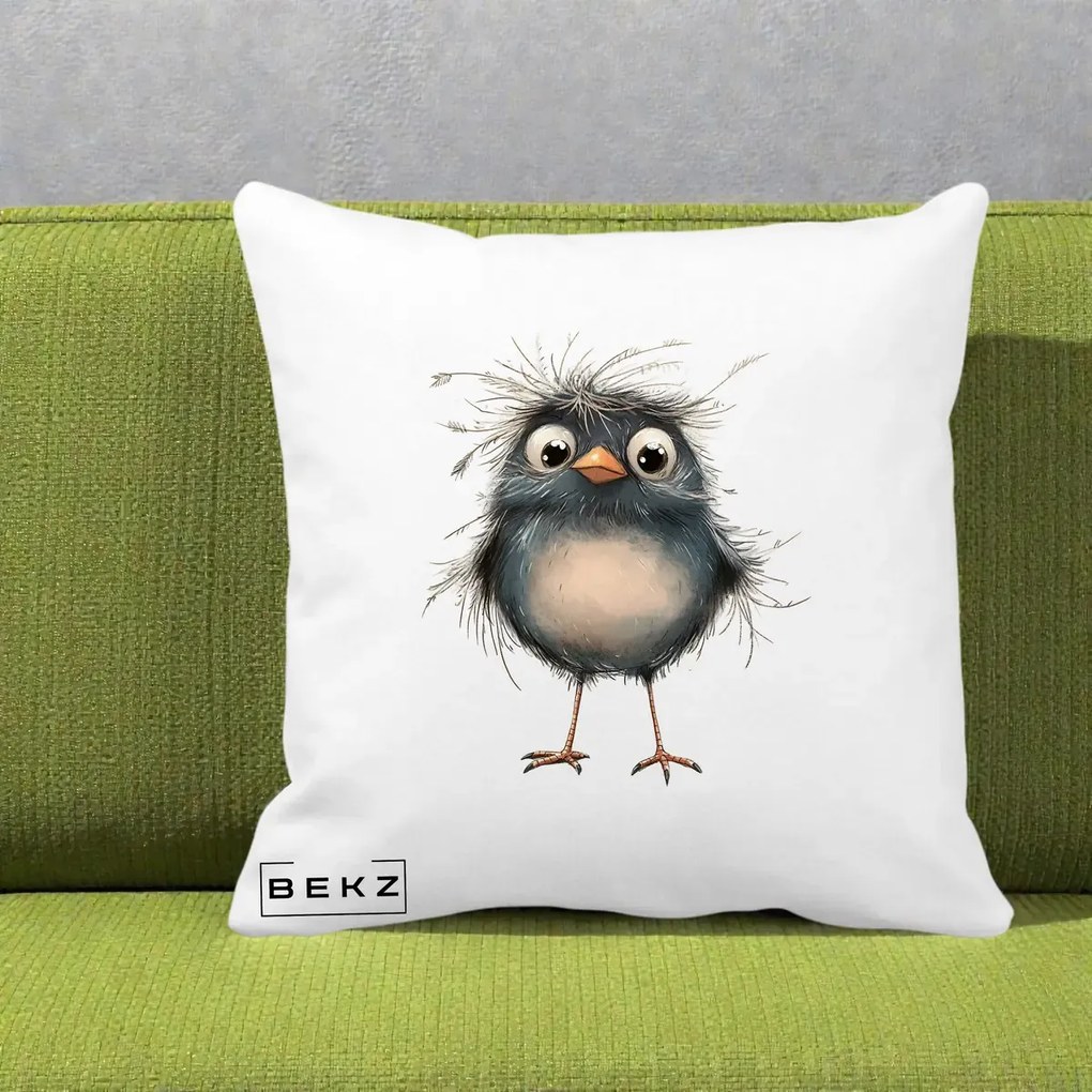 Perna Decorativa Pui Negru Zbarlit cu Pene Fine, 40x40 cm, Alba Mata, Husa Detasabila, Perna Inclusa, BEKZ®