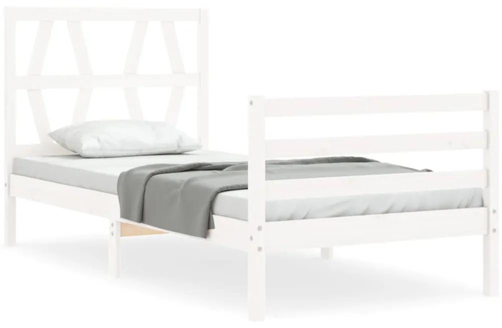 3194337 vidaXL Cadru de pat cu tăblie single mic, alb, lemn masiv