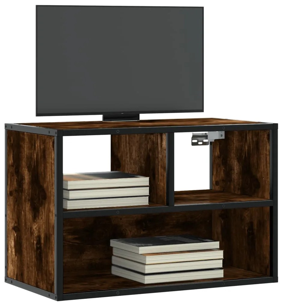 vidaXL Dulap TV stejar fumuriu, 60x31x39,5 cm, lemn prelucrat și metal