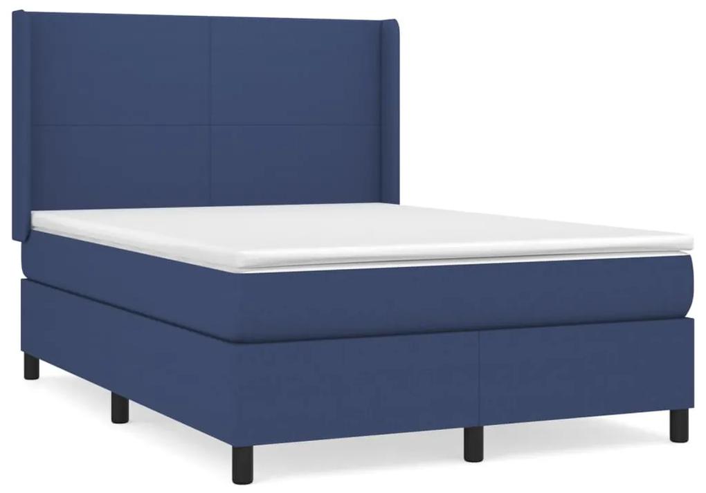 Pat continental cu saltea, albastru, 140x200cm, material textil Albastru, 140 x 200 cm, Design simplu