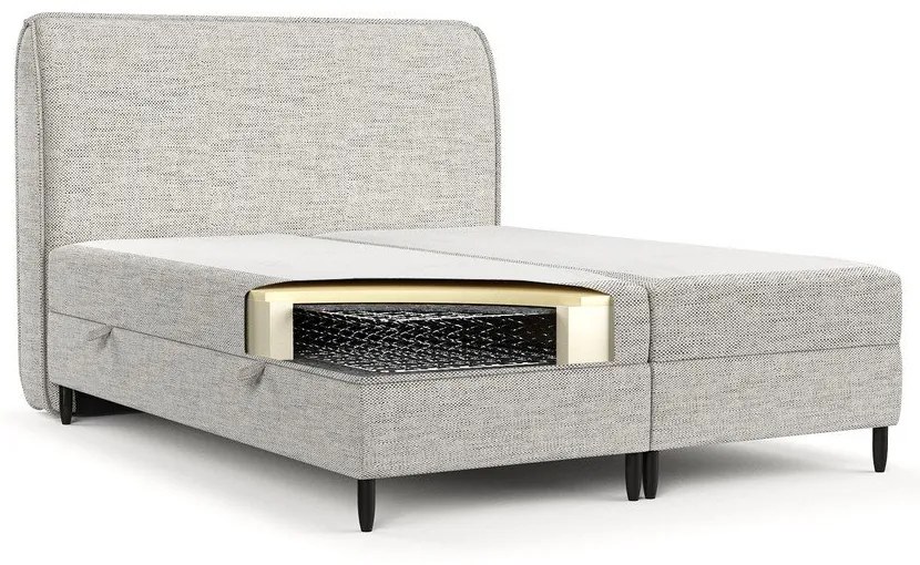 Pat boxspring gri deschis cu spațiu de depozitare 200x200 cm Melba – Maison de Rêve