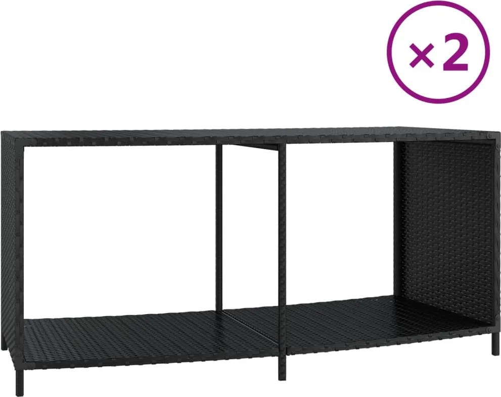 vidaXL Rafturi de depozitare, 2 buc., negru, poliratan