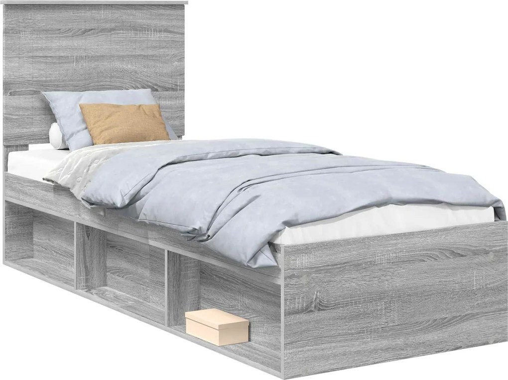 vidaXL Cadru de pat Gri Sonoma 75 x 190 cm Lemn de pin masiv