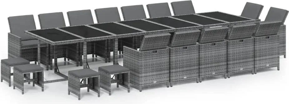 vidaXL Set mobilier grădină cu perne, 19 piese, gri, poliratan