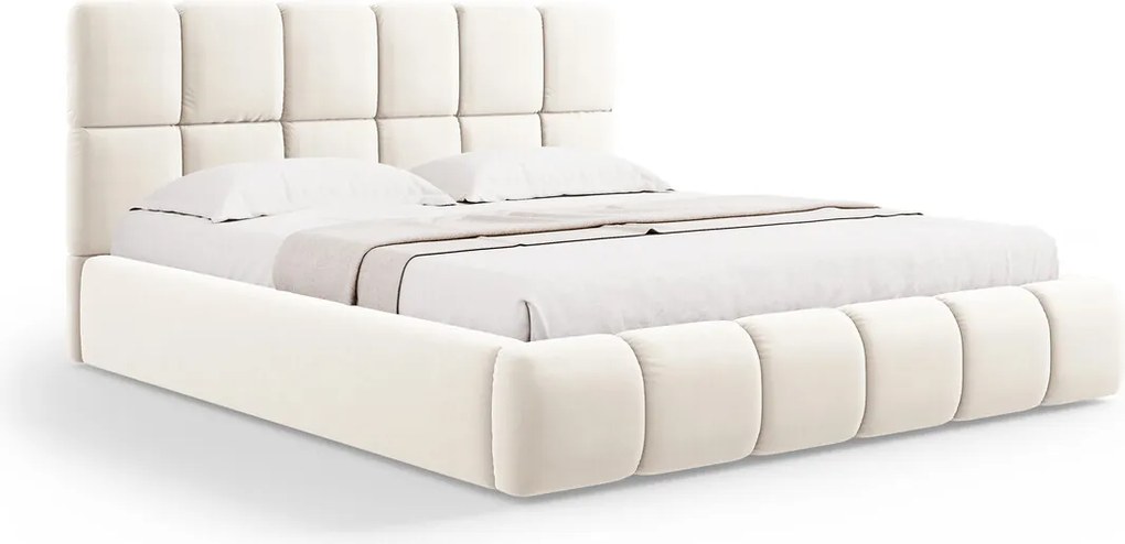 Pat tapitat cu tablie si lada depozitare, Bellis, Micadoni Home, BL, 160x200 cm, catifea, bej deschis