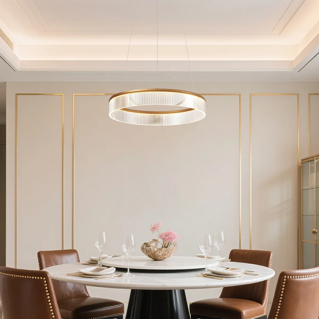 Lampă suspendată modernă alamă 59cm incl. LED cu 3 trepte de intensitate luminoasă - Anello Chandelier