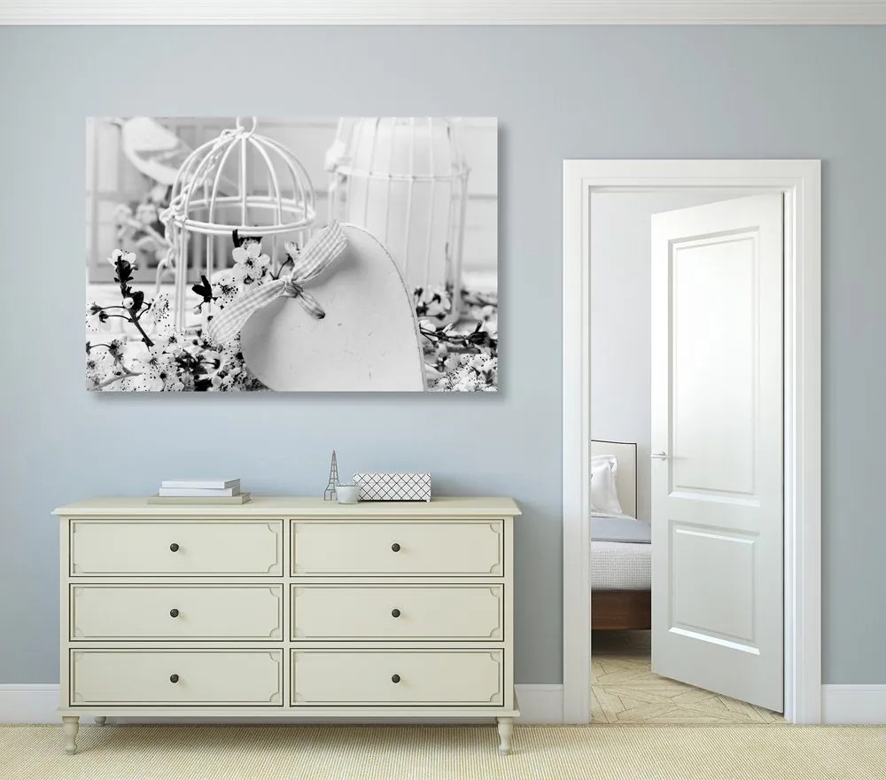 Tablou natura moartă romantică în stilul vintage în design alb-negru