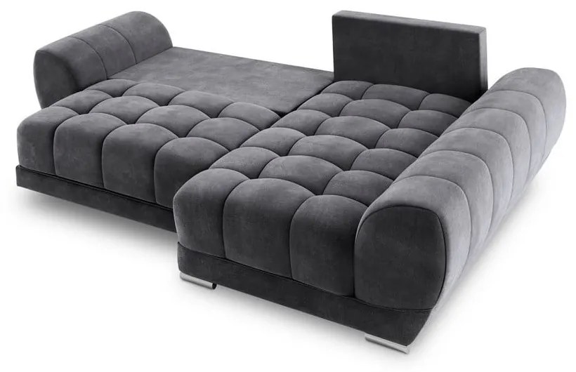 Colțar extensibil cu tapițerie de catifea și șezlong pe partea dreaptă Windsor & Co Sofas Nuage, gri închis