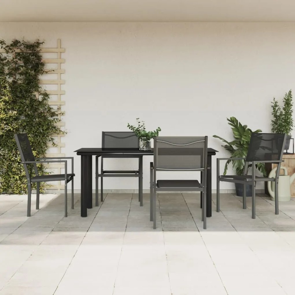 vidaXL Set mobilier de grădină, 5 piese, negru, oțel și textilenă