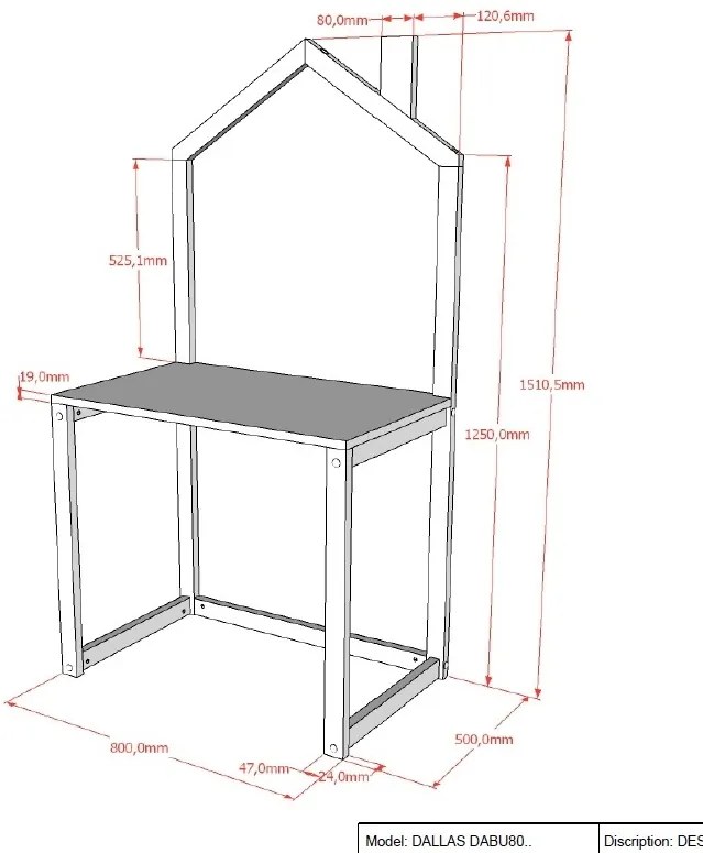 Birou în formă de Căsuță, Alb, Pin Masiv – Dallas – Vipack