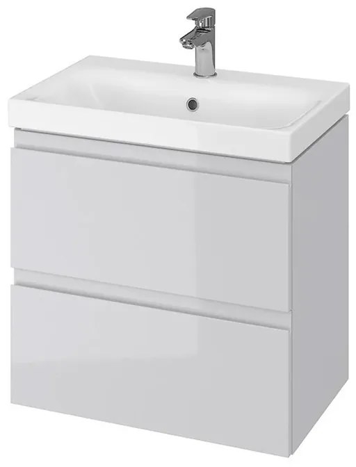 Set dulap baie cu lavoar gri lucios, 60 cm, montat, Cersanit Moduo