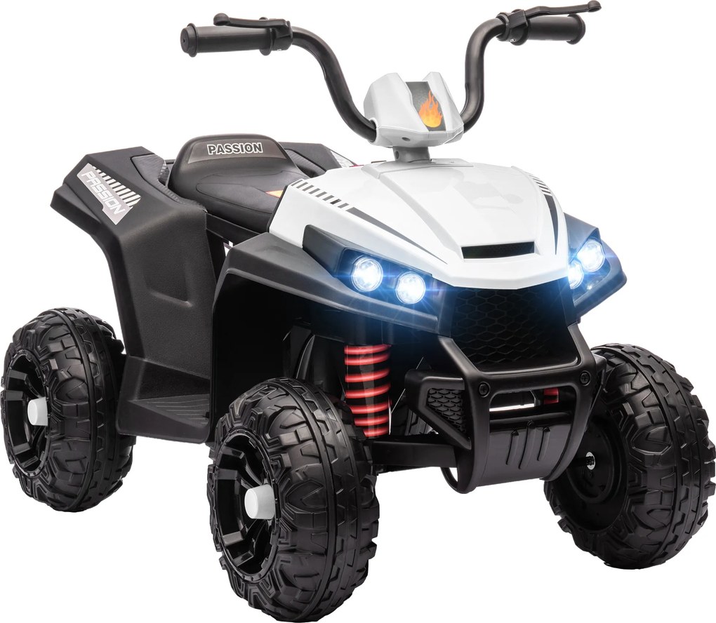 AIYAPLAY Quad electric pentru copii, lumină &amp; muzică, suspensie, 5 km/h, 50 Min. timp de rulare, pentru 3-5 ani, Alb | Aosom Romania
