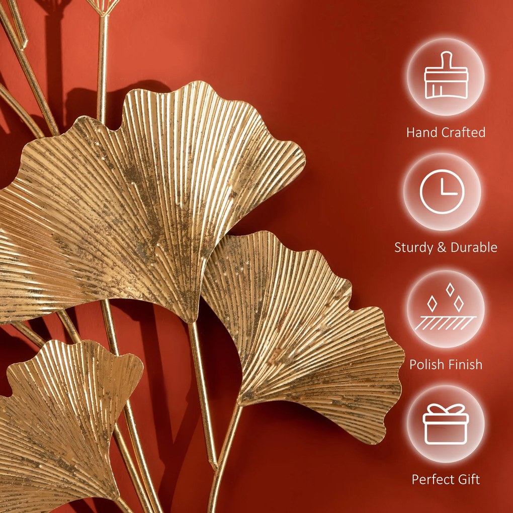 Decoratiune de perete 3D HOMCOM Moderna Frunze de Ginkgo Sculpturi de Perete Agatate Decor pentru Sufragerie | Aosom Romania