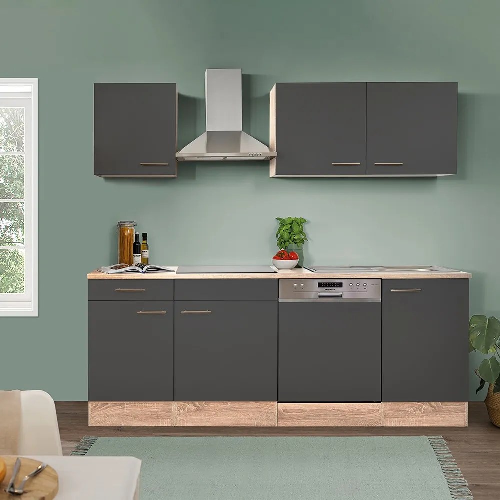 Mobilă de bucătărie Yorki 220, corp din stejar sonoma, cu față antracit satinat