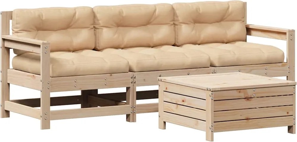 vidaXL Set mobilier de grădină cu perne, 4 piese, lemn masiv de pin