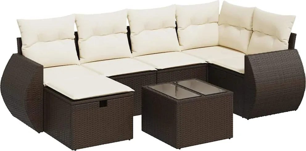 vidaXL Set canapele de grădină cu perne, 7 piese, maro, poliratan