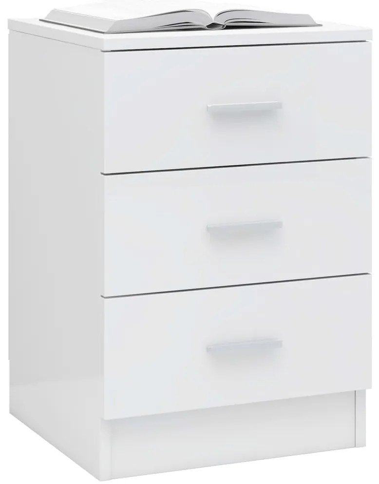 Noptiera, 2 buc., alb extralucios, 38x35x56 cm, PAL