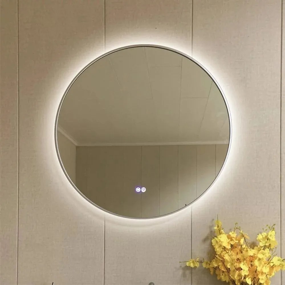 Oglinda cu iluminare si dezaburire Inter Ceramic 80 cm rama aluminiu satinat