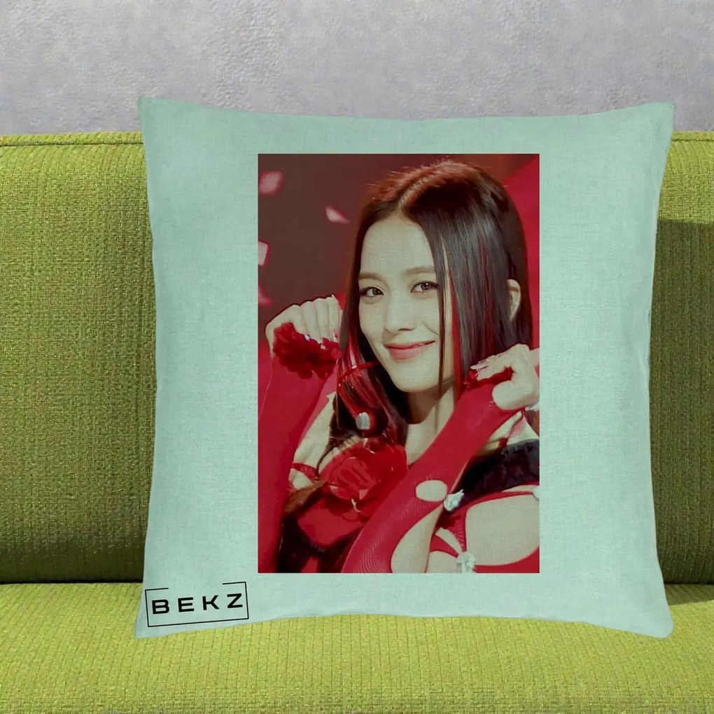 Perna Personalizata K-pop BLACKPINK Jisoo Rosu, 40x40 cm, Verde Menta, Husa Detasabila, Perna Inclusa, BEKZ®