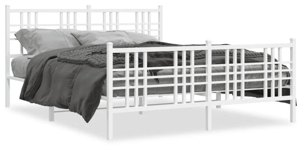376393 vidaXL Cadru de pat metalic cu tăblie, alb, 150x200 cm