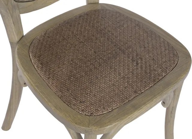 Scaun dining din lemn de ulm cu spătar și șezut împletit din rattan, 44×42×95 cm, „Medallion"
