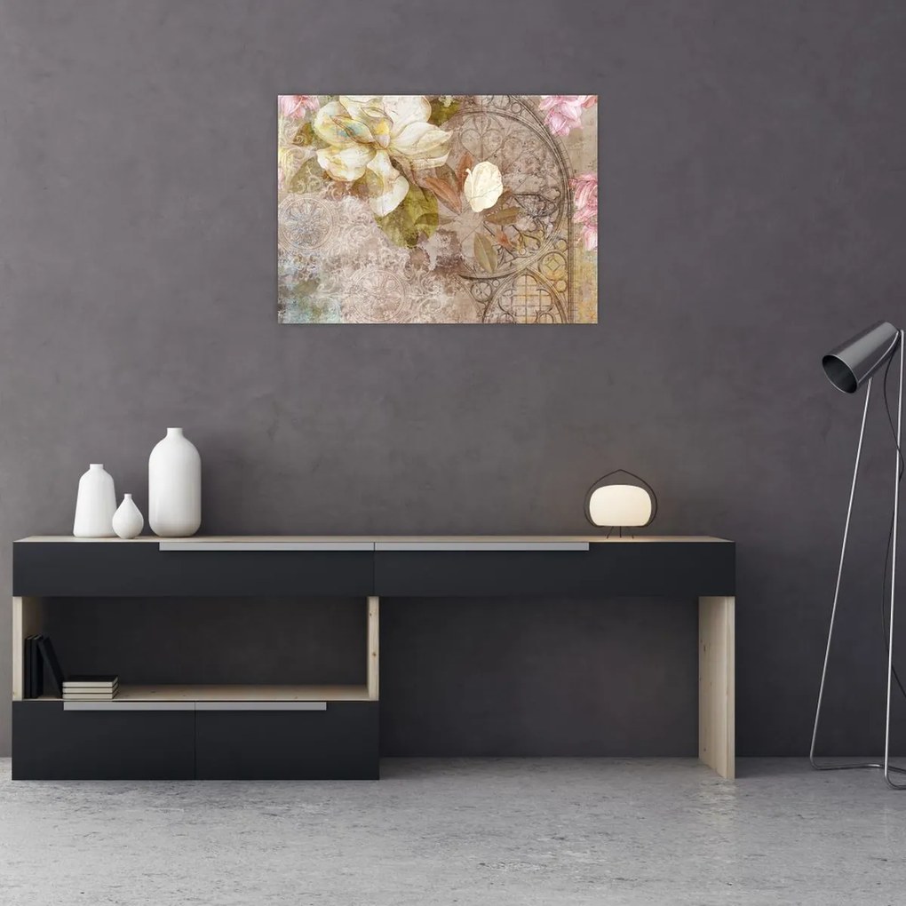 Tablou pe sticlă - Ornament de flori (70x50 cm)