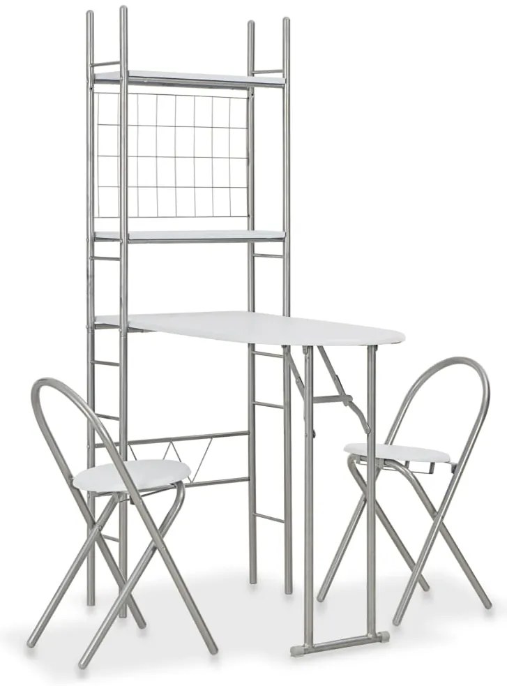vidaXL Set mobilier bucătărie cu depozitare, 3 piese, alb, MDF și oțel