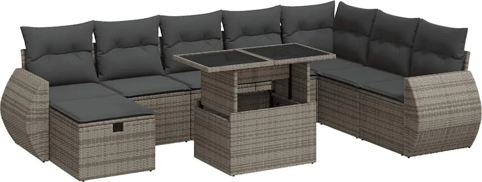 vidaXL Set canapele de grădină, 9 piese, cu perne, gri, poliratan