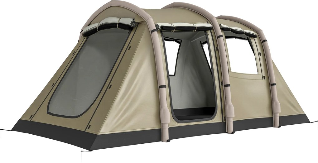 Outsunny Cort gonflabil 5-6 persoane Montare rapidă Cort outdoor pentru camping cu pompă Ferestre din plasă țăruși Prelată frontală | Aosom Romania