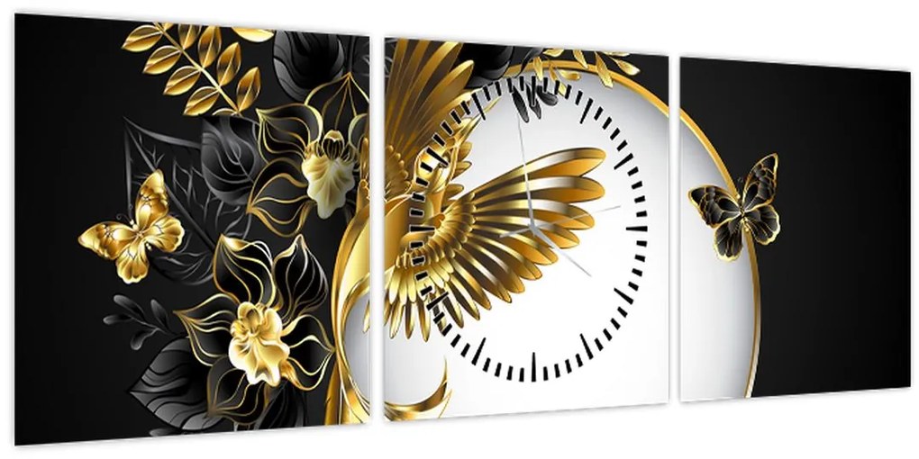 Tablou - Bile cu motive aurii (cu ceas) (90x30 cm)