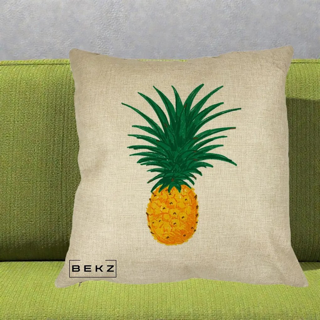 Perna Decorativa Ananas Tropical, 40x40 cm, Crem, Husa Detasabila, Perna Inclusa, BEKZ®