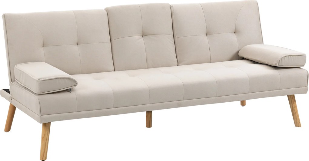 HOMCOM Canapea extensibila extensibila cu 3 locuri in stil scandinav, cu 2 cotiere detasabile si tapiterie, bej | Aosom Romania