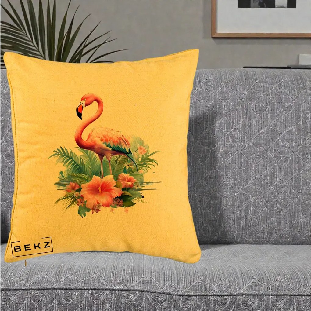 Perna Decorativa Raton in Halat Roz, 40x40 cm, Galben, Husa Detasabila, Perna Inclusa, BEKZ®