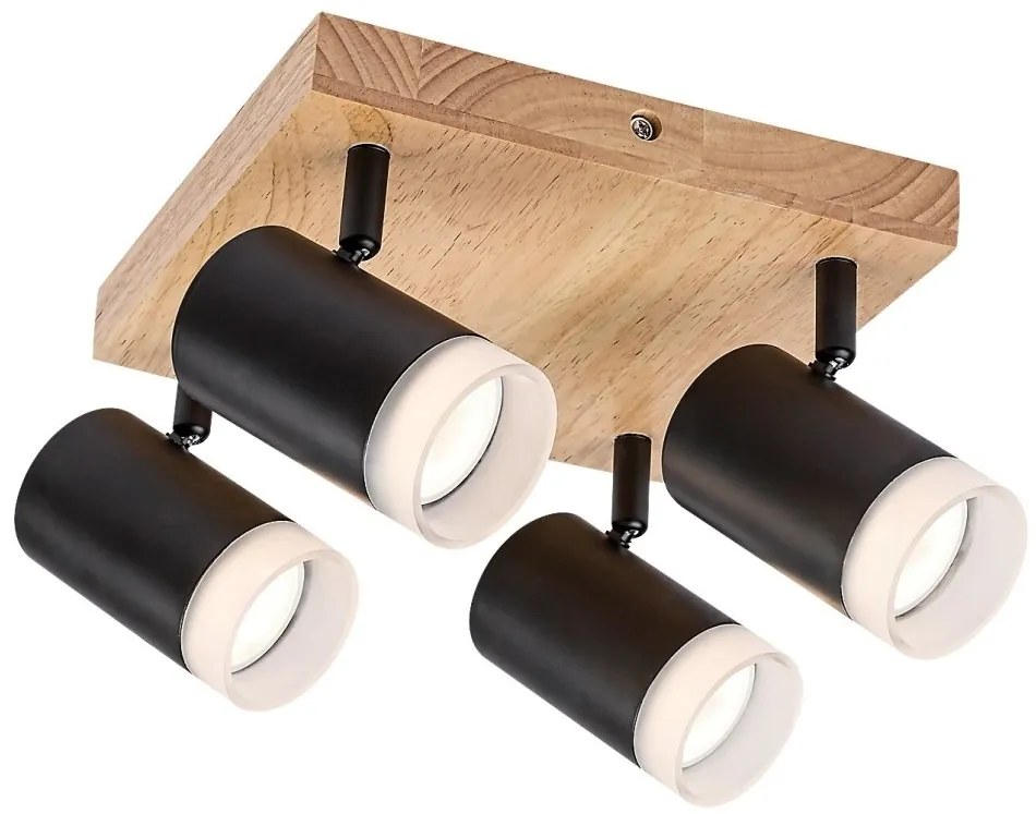 Plafoniera lemn stil nordic cu 4 spoturi Toras