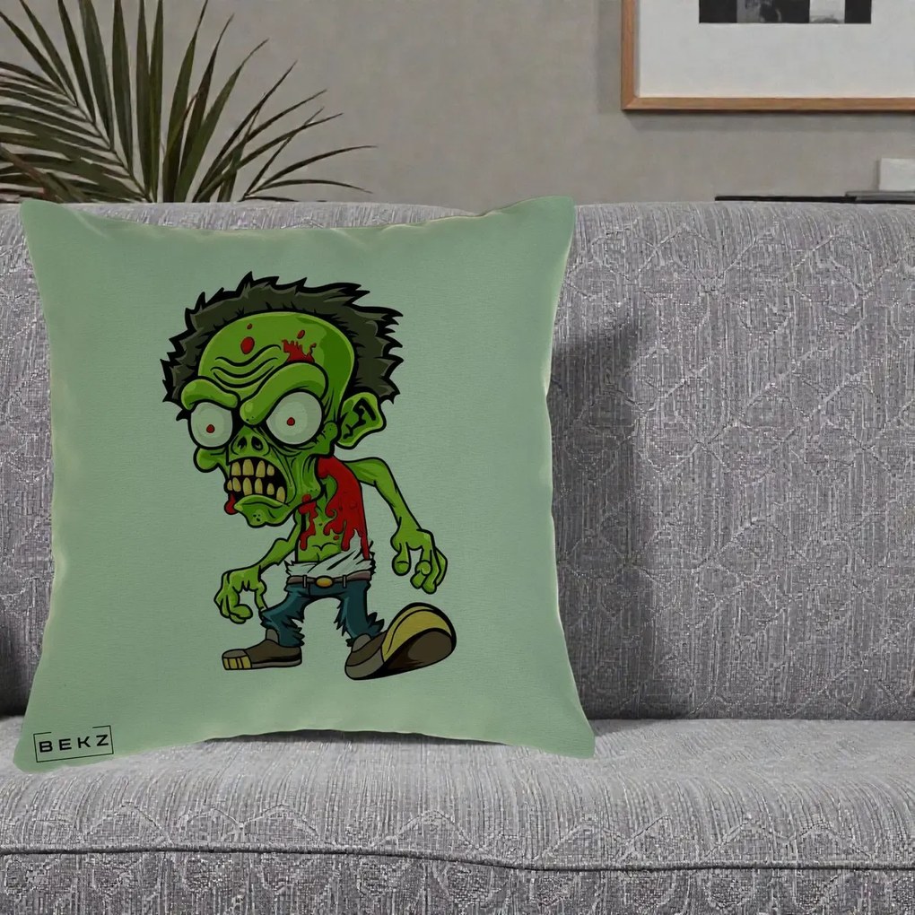 Perna Decorativa Zombie Halloween, 40x40 cm, Verde, Husa Detasabila, Perna Inclusa, BEKZ®