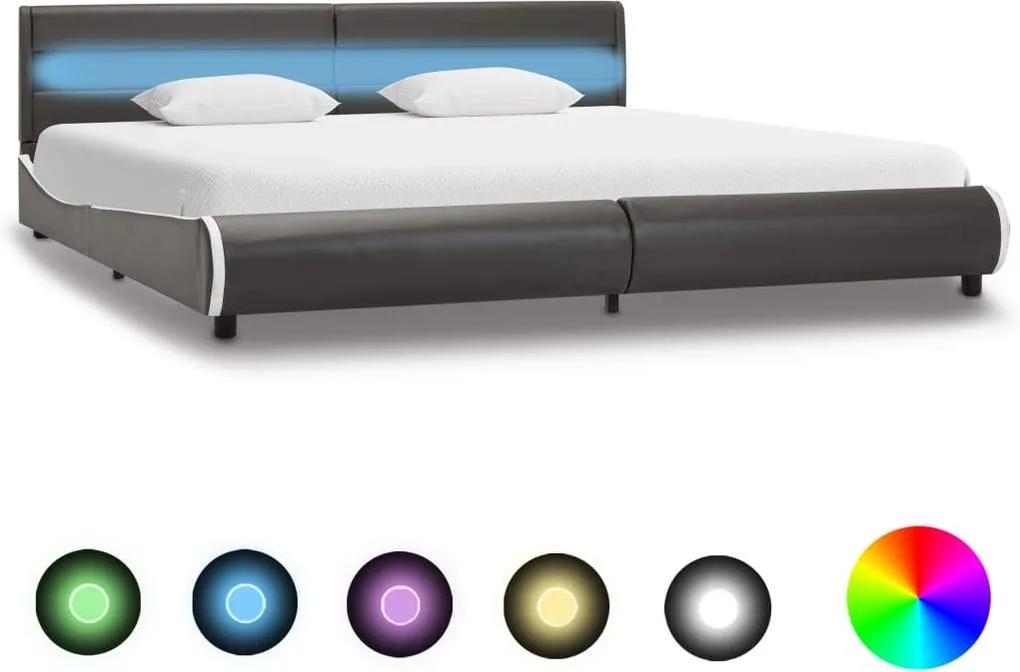Cadru de pat cu LED, antracit, 180 x 200 cm, piele ecologica