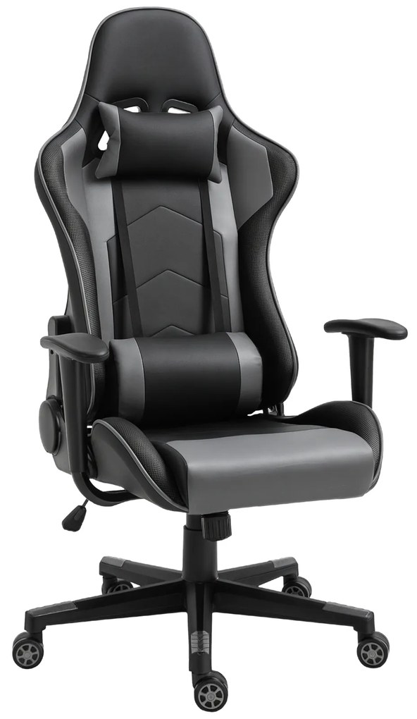 Vinsetto Fotoliu de birou ergonomic, fotoliu de gaming, fotoliu rotativ, piele artificială, spumă, Negru, 67,5 x 74 x 126-136 cm | Aosom Romania