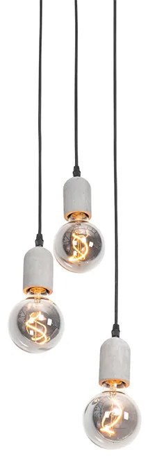 Lampă suspendată industrială neagră cu beton rotund cu 3 lumini - Pedra
