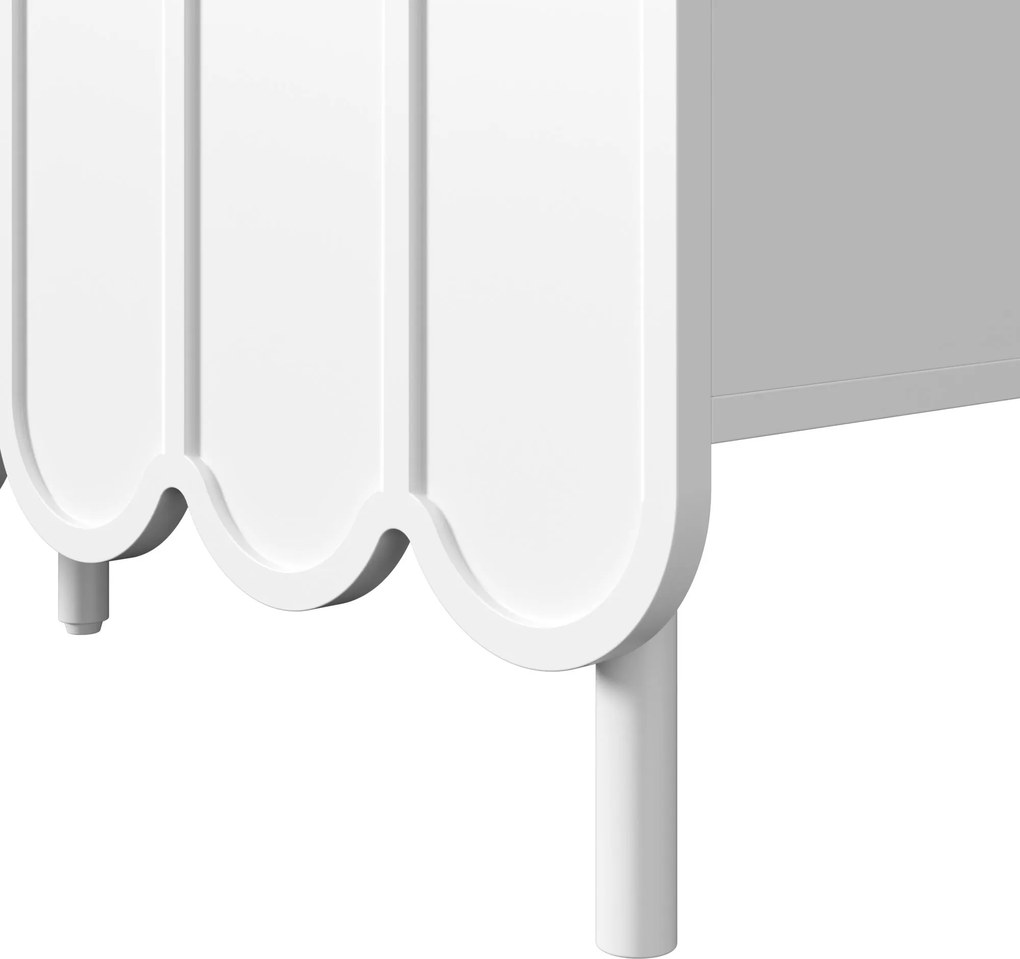 Comodă cu uși ondulate, spațiu de depozitare pentru living, hol &amp; sufragerie, 120x35x80 cm, Alb