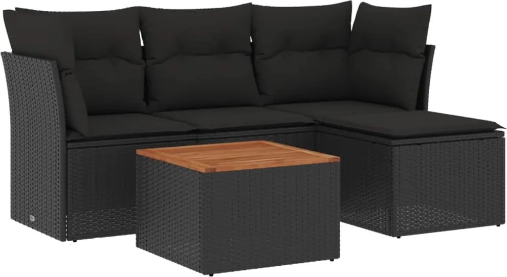vidaXL Set mobilier de grădină cu perne, 5 piese, negru, poliratan