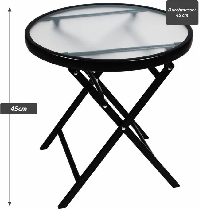 Masă de depozitare cu blat din sticlă, neagră, Ø 45 cm, oțel