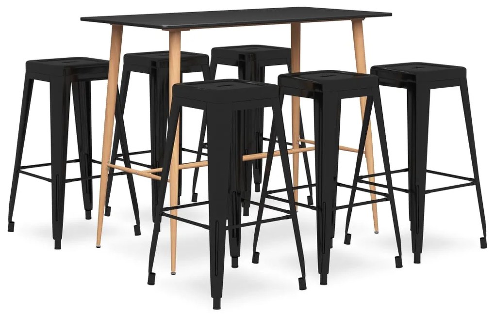 vidaXL Set mobilier de bar, 7 piese, negru