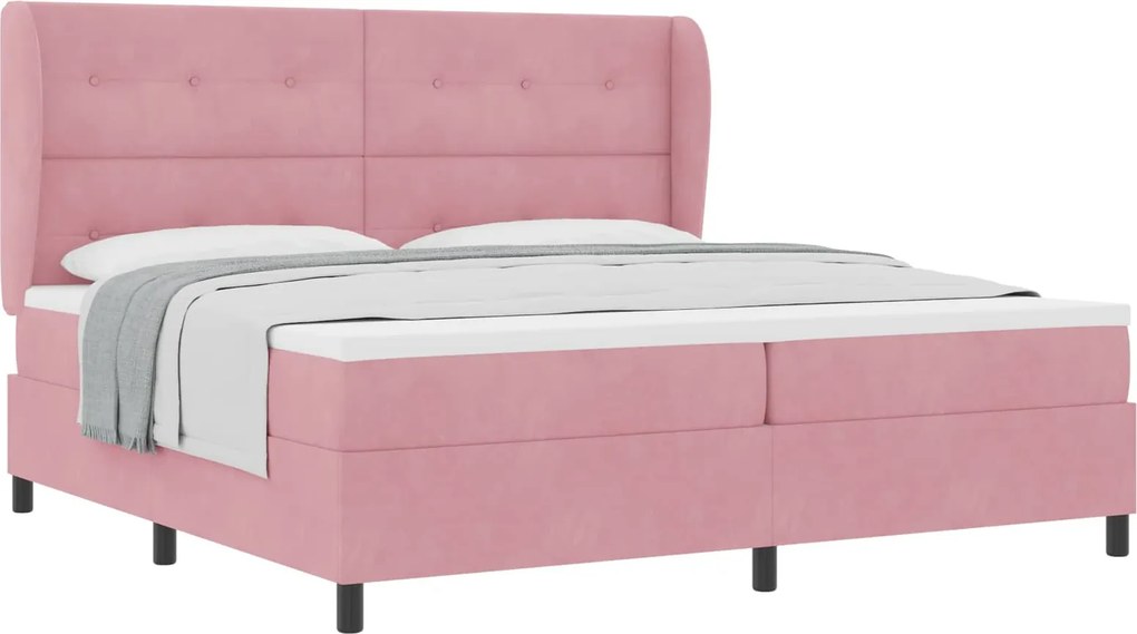 vidaXL Pat cu arcuri cu saltea cu headboard Roz 200 x 200 cm Catifea