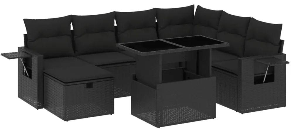 3274995 vidaXL Set mobilier de grădină cu perne, 8 piese, negru, poliratan