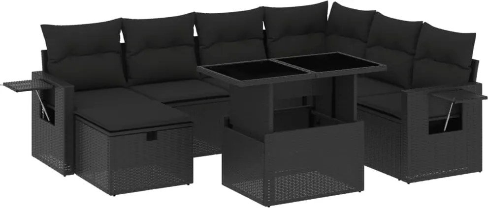 vidaXL Set mobilier de grădină cu perne, 8 piese, negru, poliratan