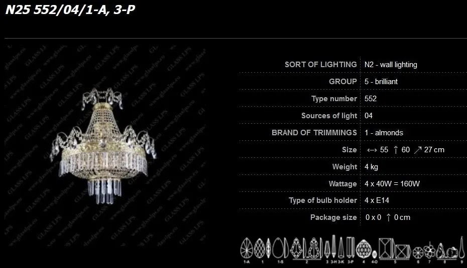 Aplica de perete cristal Bohemia N25 552/04/1-A, 3-P